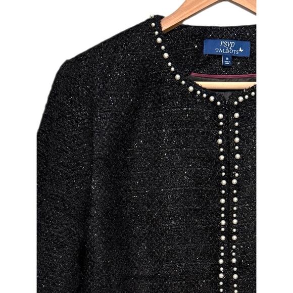 Talbots RSVP 16 Black Tweed Pearl Jacket Elegant Boucle Blazer Evening Topper - Picture 6 of 7